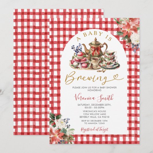 Kerstthee Een Baby is Brouwen Baby shower Bloemen Kaart (Voorkant / Achterkant)