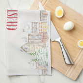 Kerstthee handdoek met gezellige winterhuizen (Quarter Fold)