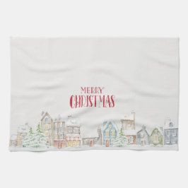 Kerstthee handdoek met gezellige winterhuizen