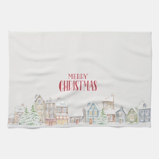 Kerstthee handdoek met gezellige winterhuizen (Horizontaal)