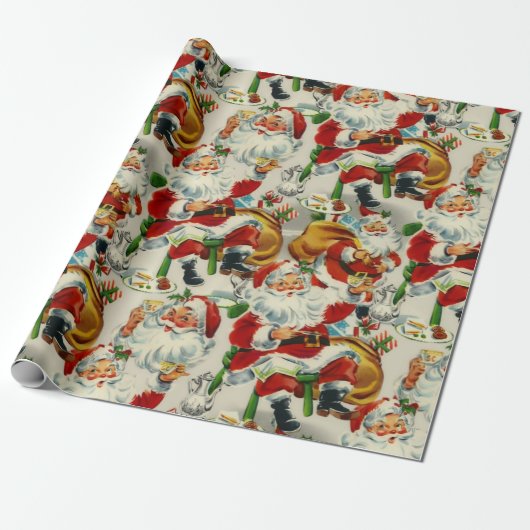 Kerstthee met Kerstman in vintage stijl Cadeaupapier (Uitgerold)