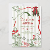 Kerstthee Party Krabbel Handgetekend Kaart (Voorkant)