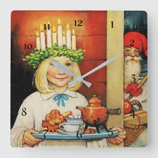 "kerstthee" van Jenny Nystrom Vierkante Klok (Voorkant)