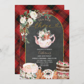 Kerstthee voor de 3e verjaardag van Three Plaid Kaart (Voorkant / Achterkant)