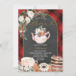 Kerstthee voor de 3e verjaardag van Three Plaid Kaart<br><div class="desc">EDITABLE Christmas Plaid Tea Voor Drie Plaid 3e Verjaardag Uitnodiging Elegant Krijtbord Witte Bloemen Winter Kerstmis Verjaardag Tea Party Rood & Zwart Plaid Theepot Cakes Kerstmis Uitnodigen</div>