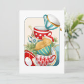 kersttheefeest en slaapmuis in de theepot feestdagenkaart (Staand voorkant)