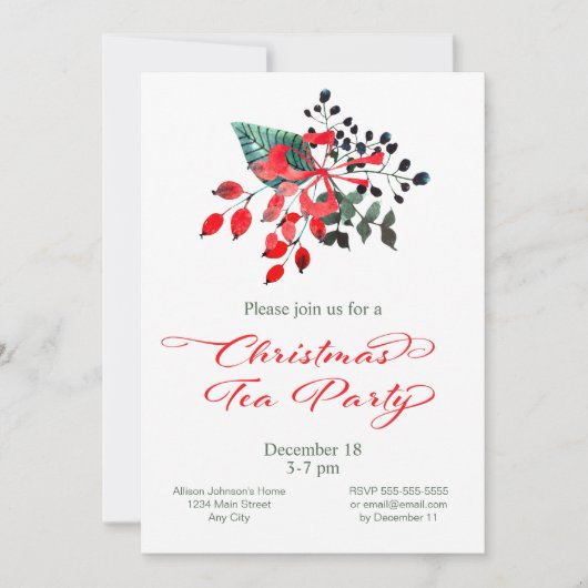 Kersttheefeestdag winterbessen Floral Kaart (Voorkant)