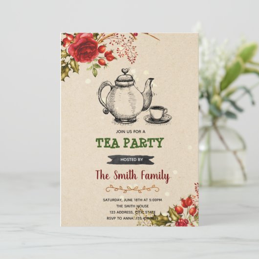 kersttheepartijuitnodiging feestdagenkaart (Staand voorkant)