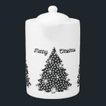 Kersttheepot met stippelboom in zwart en wit theepot<br><div class="desc">Vrolijk kersttheepot in zwart-wit met een gestippelde kerstboom met faux sparkles. Bedankt op de Hungryjpeg voor sommige onderdelen in het ontwerp.</div>