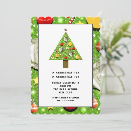 kersttheeuitnodiging kaart (Staand voorkant)