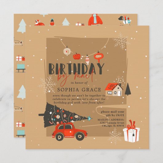 Kerstthema Birthday via e-mail uitnodiging (Voorkant / Achterkant)
