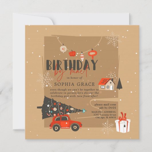 Kerstthema Birthday via e-mail uitnodiging (Voorkant)