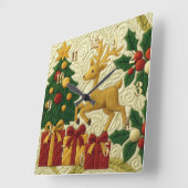 Kerstthema Boom Rendier Cadeaus Gewatteerde Uiterl Vierkante Klok (Hoek)