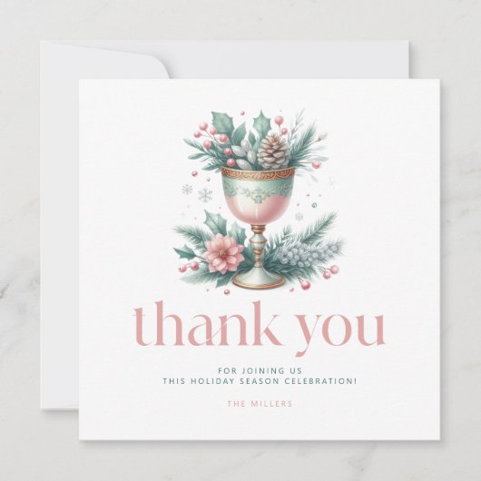 Kerstthema Fancy kelk Dank u wel Bedankkaart (Voorkant)