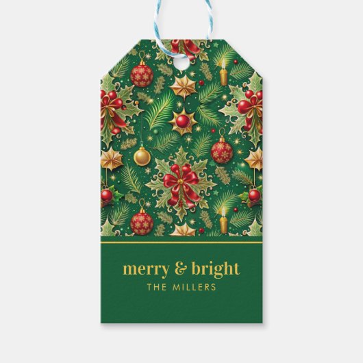 Kerstthema Feestelijke kleurrijke patroon Cadeaulabel (Voorkant)