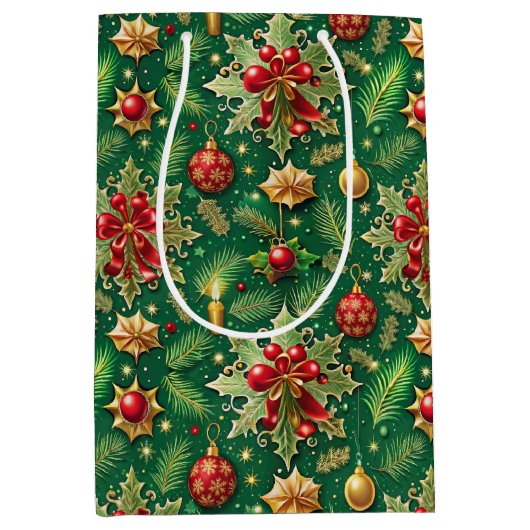 Kerstthema Feestelijke kleurrijke patroon Medium Cadeauzakje (Voorkant)