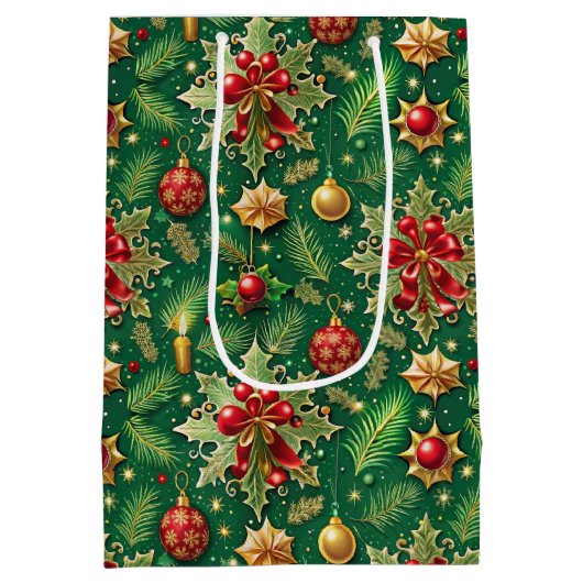 Kerstthema Feestelijke kleurrijke patroon Medium Cadeauzakje (Achterkant)