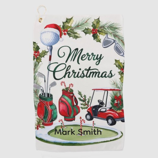 Kerstthema golf golfhanddoek (Voorkant)