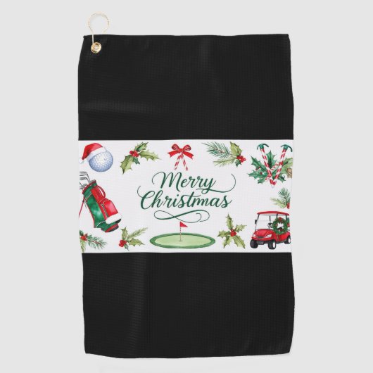 Kerstthema golf golfhanddoek (Voorkant)