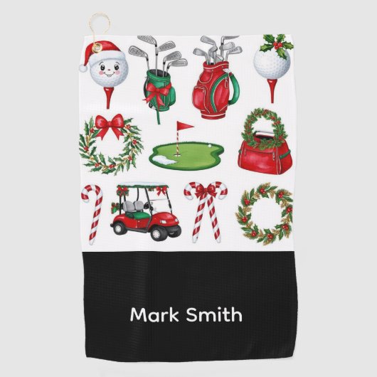 Kerstthema golfen golfhanddoek (Voorkant)