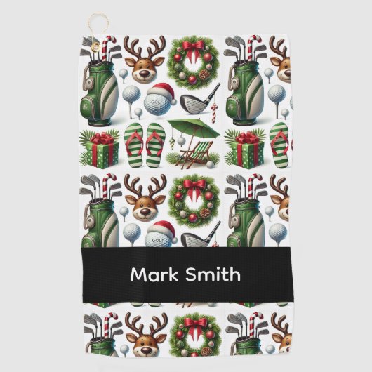 Kerstthema golfen golfhanddoek (Voorkant)