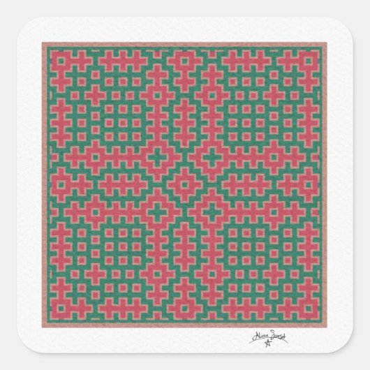 Kerstthema, Hitomezashi geïnspireerde Tegel Vierkante Sticker (Voorkant)