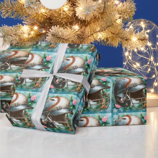 Kerstthema honkbal cadeaupapier (Feestdagen)