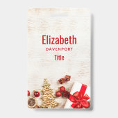 Kerstthema-items op een rustieke houten plank badge (Achterkant)