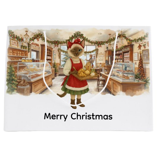 Kerstthema kat Bakkerij Winkel Groot Cadeauzakje (Voorkant)