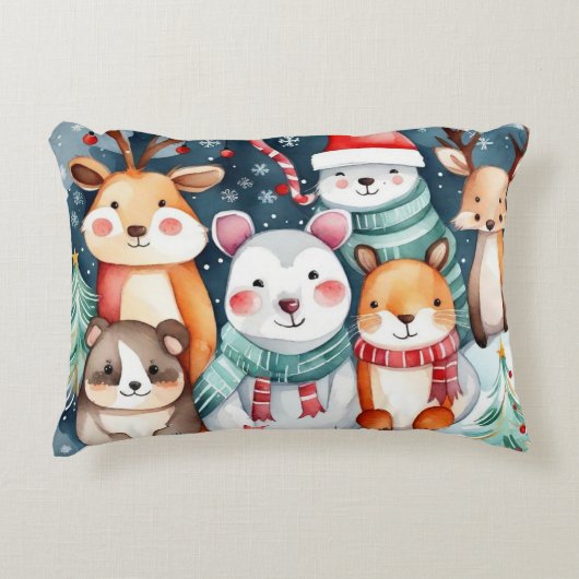 Kerstthema Kerst schattige dieren Accent Kussen (Voorkant)