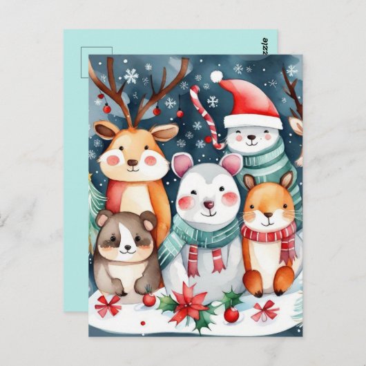 Kerstthema Kerst schattige dieren Briefkaart (Voorkant / Achterkant)