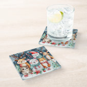 Kerstthema Kerst schattige dieren Glazen Onderzetter (Schuin)