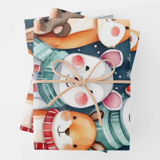 Kerstthema Kerst schattige dieren Inpakpapier Vel (In situ)