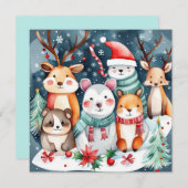 Kerstthema Kerst schattige dieren Kaart (Voorkant / Achterkant)