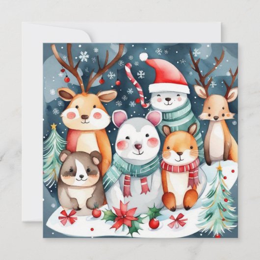 Kerstthema Kerst schattige dieren Kaart (Voorkant)