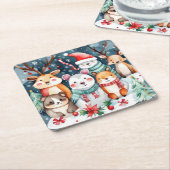 Kerstthema Kerst schattige dieren Kartonnen Onderzetters (Schuin)