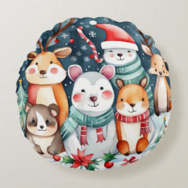 Kerstthema Kerst schattige dieren Rond Kussen