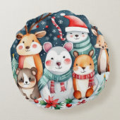 Kerstthema Kerst schattige dieren Rond Kussen (Achterkant)