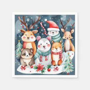 Kerstthema Kerst schattige dieren Servet