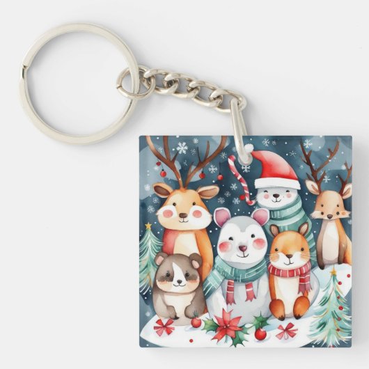 Kerstthema Kerst schattige dieren Sleutelhanger (voorkant)