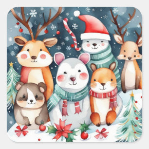 Kerstthema Kerst schattige dieren Vierkante Sticker