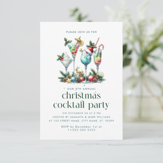 Kerstthema Kerstcocktail party Bedankkaart (Staand voorkant)