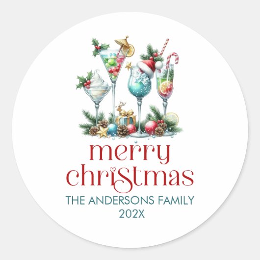 Kerstthema Kerstcocktail party Ronde Sticker (Voorkant)