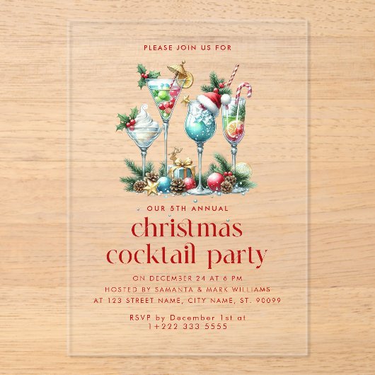 Kerstthema Kerstfeest Cocktail Party Dank u Acryl Uitnodigingen (Voorkant)