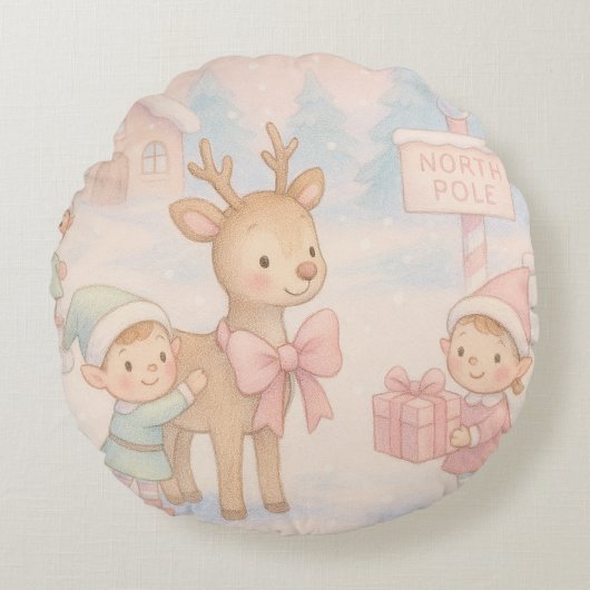 Kerstthema kussenslopen - Kinderkamers Rond Kussen (Voorkant)