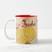 Kerstthema met fruit... tweekleurige koffiemok (Links)