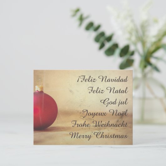 Kerstthema met kerstbal feestdagenkaart (Staand voorkant)