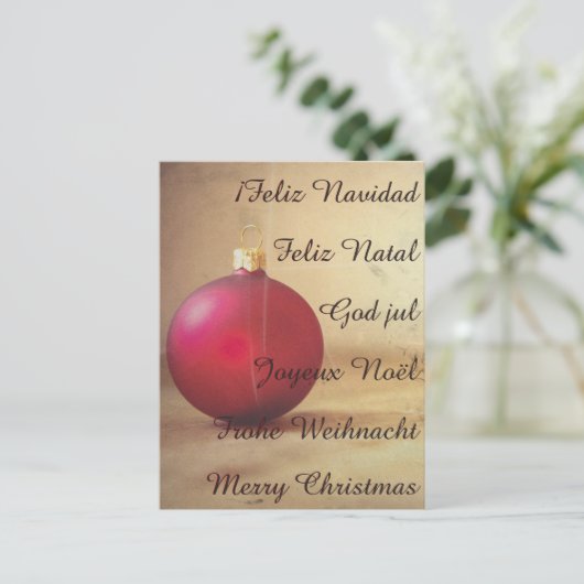 Kerstthema met kerstbal feestdagenkaart (Staand voorkant)