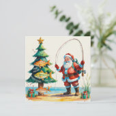 Kerstthema met kerstman vissen feestdagenkaart (Staand voorkant)