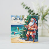 Kerstthema met kerstman vissen feestdagenkaart (Staand voorkant)
